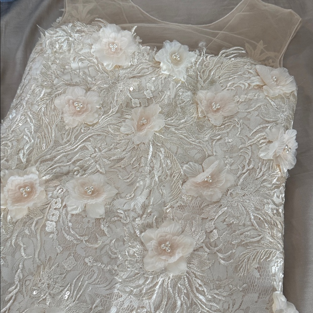 Flower Girl Dress Lace Long High Low Size 8/10 never been worn. Champagne color - Picture 3 of 3